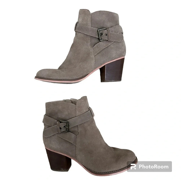 Sole Society Taupe Suede Buckle Detail Ankle Bootie Size 7.5 - Picture 1 of 9